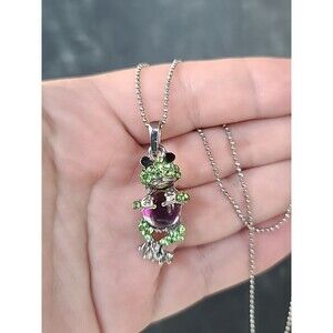 Silver Tone Adjustable Rhinestone Frog Pendant Necklace Vintage READ Description